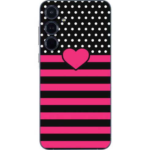 Polka Dots and Stripes Heart in Pink Galaxy A35 5G Skin